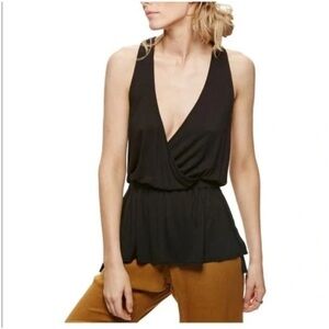 We the Free Black Heat Wave Peplum Surplice Tank Top size L Free People